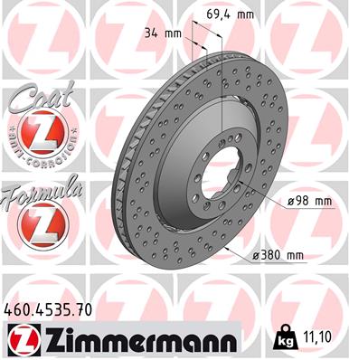 ZIMMERMANN Bremseskive 460453570 højre foraksel 380mm 34mm for PORSCHE