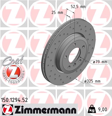 ZIMMERMANN Bremseskive 150129452 foraksel perforeret 325mm 25mm for BMW