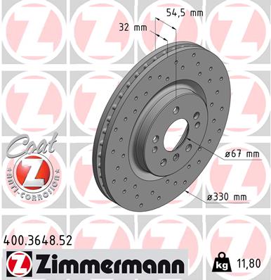 ZIMMERMANN Bremseskive 400364852 foraksel perforeret 330mm 32mm for MERCEDES-BENZ