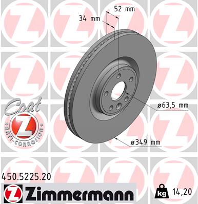 ZIMMERMANN Bremseskive 450522520 foraksel ventileret 349mm 34mm for JAGUAR LAND ROVER