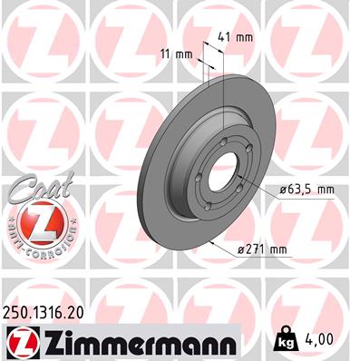 ZIMMERMANN Bremseskive 250131620 bagaksel fuld 271mm 11mm for FORD