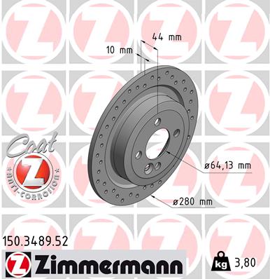 ZIMMERMANN Bremseskive 150348952 bagaksel perforeret 280mm 10mm for BMW