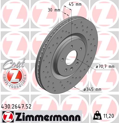 ZIMMERMANN Bremseskive 430264752 foraksel perforeret 345mm 30mm for VAUXHALL