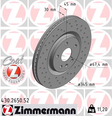 ZIMMERMANN Bremseskive 430265052 foraksel perforeret 345mm 30mm for VAUXHALL
