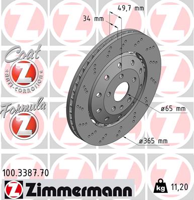 ZIMMERMANN Bremseskive 100338770 foraksel 365mm 34mm for AUDI