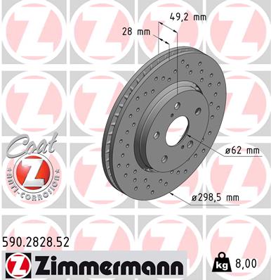 ZIMMERMANN Bremseskive 590282852 foraksel perforeret 298mm 28mm for TOYOTA