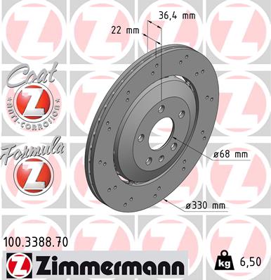 ZIMMERMANN Bremseskive 100338870 bagaksel 330mm 22mm for VAG