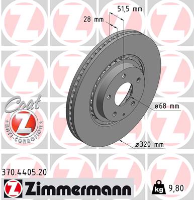 ZIMMERMANN Bremseskive 370440520 foraksel udvendig ventileret 320mm 28mm for MAZDA