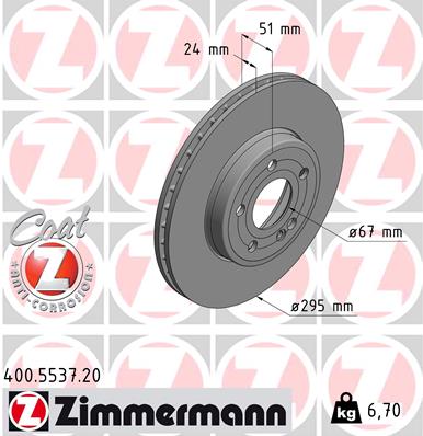 ZIMMERMANN Bremseskive 400553720 foraksel ventileret 295mm 24mm for MERCEDES-BENZ