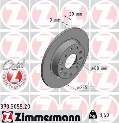 ZIMMERMANN Bremseskive 370305520 bagaksel fuld 265mm 9mm for MAZDA