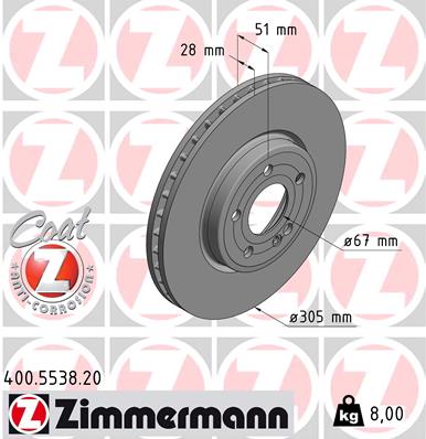 ZIMMERMANN Bremseskive 400553820 foraksel ventileret 305mm 28mm for MERCEDES-BENZ