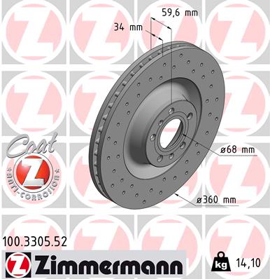 ZIMMERMANN Bremseskive 100330552 foraksel perforeret 360mm 34mm for VAG