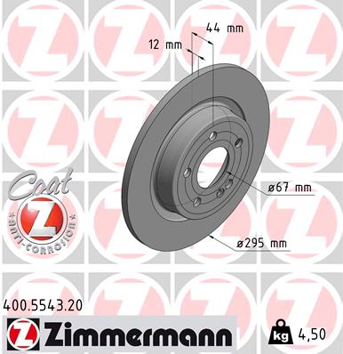 ZIMMERMANN Bremseskive 400554320 bagaksel fuld 295mm 12mm for MERCEDES-BENZ