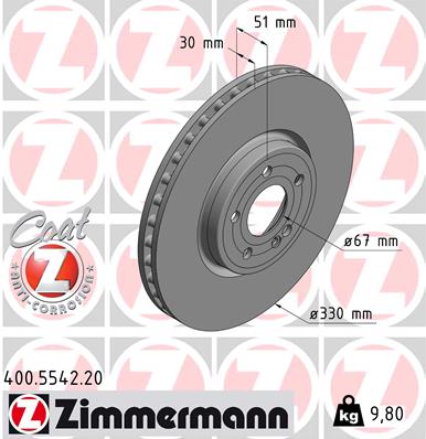 ZIMMERMANN Bremseskive 400554220 foraksel ventileret 330mm 30mm for MERCEDES-BENZ