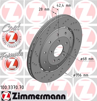 ZIMMERMANN Bremseskive 100337070 bagaksel 356mm 28mm for VAG