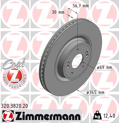ZIMMERMANN Bremseskive 320382020 foraksel ventileret 345mm 30mm for KIA