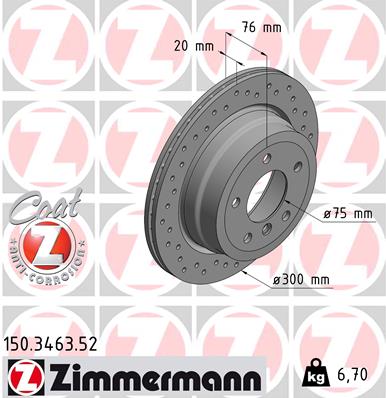 ZIMMERMANN Bremseskive 150346352 bagaksel perforeret 300mm 20mm for BMW