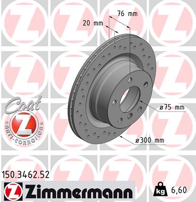 ZIMMERMANN Bremseskive 150346252 bagaksel perforeret 300mm 20mm for BMW