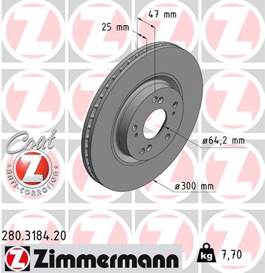 ZIMMERMANN Bremseskive 280318420 foraksel ventileret 300mm 25mm for HONDA (DONGFENG) HONDA