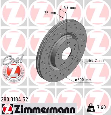 ZIMMERMANN Bremseskive 280318452 foraksel perforeret 300mm 25mm for HONDA (DONGFENG) HONDA
