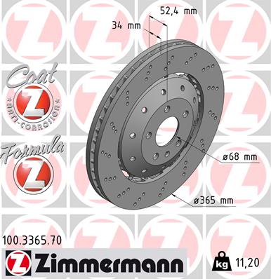 ZIMMERMANN Bremseskive 100336570 foraksel 365mm 34mm for VAG