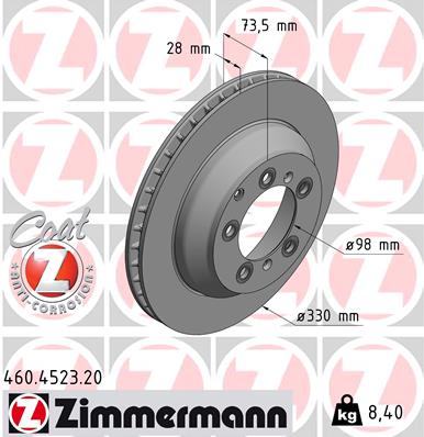 ZIMMERMANN Bremseskive 460452320 bagaksel ventileret 330mm 28mm for PORSCHE