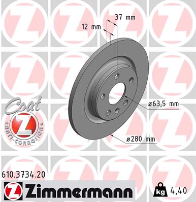 ZIMMERMANN Bremseskive 610373420 bagaksel fuld 280mm 12mm for VOLVO LYNK & CO