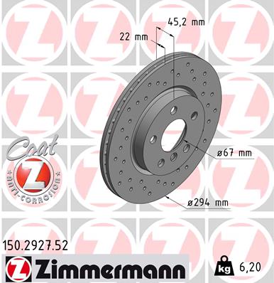 ZIMMERMANN Bremseskive 150292752 foraksel perforeret 294mm 22mm for BMW (BRILLIANCE) BMW MINI
