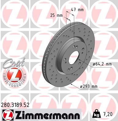 ZIMMERMANN Bremseskive 280318952 foraksel perforeret 293mm 25mm for HONDA
