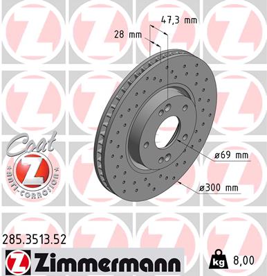 ZIMMERMANN Bremseskive 285351352 foraksel perforeret 300mm 28mm for HYUNDAI