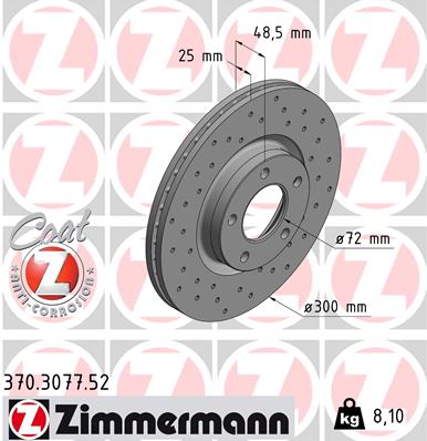 ZIMMERMANN Bremseskive 370307752 foraksel perforeret 300mm 25mm for MAZDA