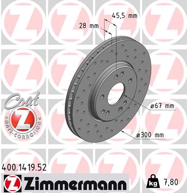 ZIMMERMANN Bremseskive 400141952 foraksel perforeret 300mm 28mm for MERCEDES-BENZ