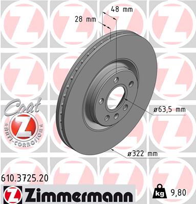 ZIMMERMANN Bremseskive 610372520 foraksel ventileret 322mm 28mm for VOLVO ASIA VOLVO LYNK & CO