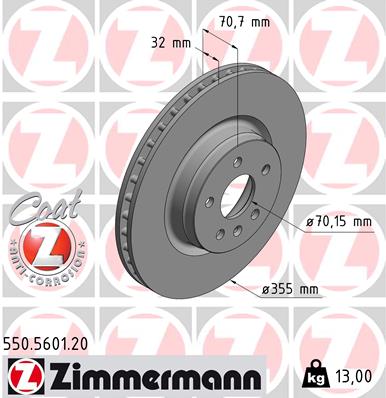 ZIMMERMANN Bremseskive 550560120 foraksel ventileret 355mm 32mm for TESLA