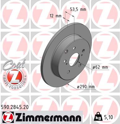 ZIMMERMANN Bremseskive 590284520 bagaksel fuld 290mm 12mm for TOYOTA