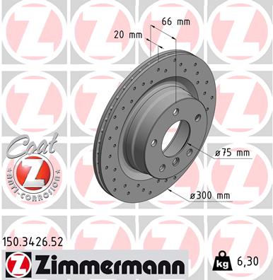ZIMMERMANN Bremseskive 150342652 bagaksel perforeret 300mm 20mm for BMW (BRILLIANCE)