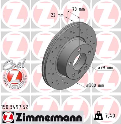ZIMMERMANN Bremseskive 150349752 foraksel perforeret 300mm 22mm for BMW