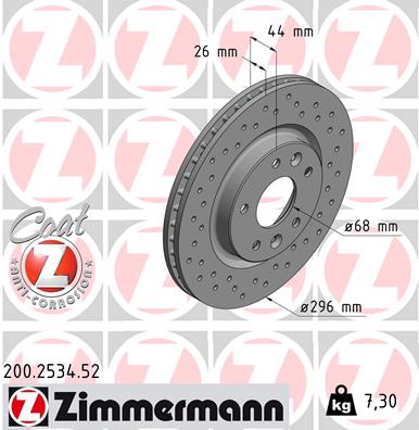 ZIMMERMANN Bremseskive 200253452 foraksel perforeret 296mm 26mm for NISSAN RENAULT