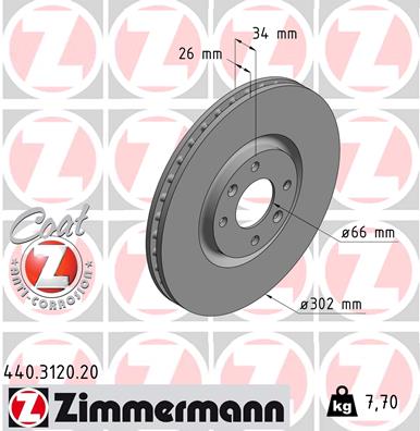 ZIMMERMANN Bremseskive 440312020 foraksel ventileret 302mm 26mm for CITROËN/PEUGEOT PEUGEOT (DF-PSA)