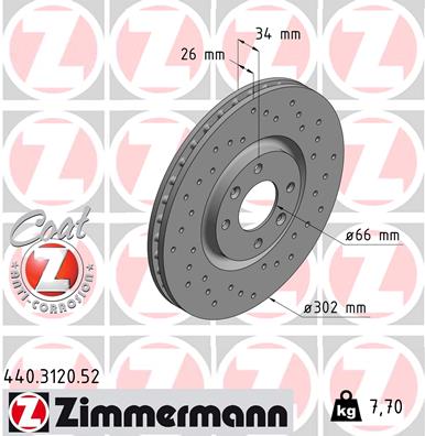 ZIMMERMANN Bremseskive 440312052 foraksel perforeret 302mm 26mm for CITROËN/PEUGEOT PEUGEOT (DF-PSA)