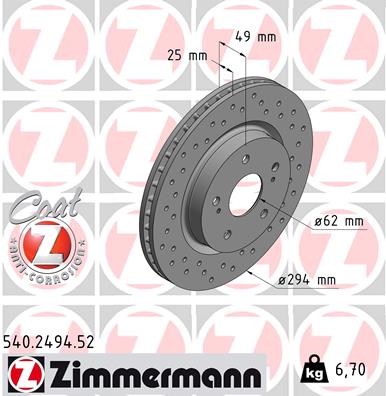ZIMMERMANN Bremseskive 540249452 foraksel perforeret 294mm 25mm for SUZUKI