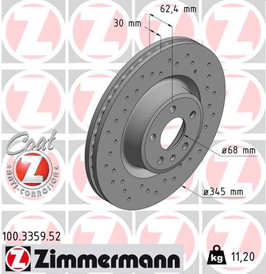 ZIMMERMANN Bremseskive 100335952 foraksel perforeret 345mm 30mm for AUDI