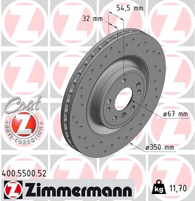 ZIMMERMANN Bremseskive 400550052 foraksel perforeret 350mm 32mm for MERCEDES-BENZ