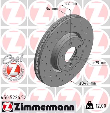 ZIMMERMANN Bremseskive 450522652 foraksel perforeret 349mm 34mm for LAND ROVER