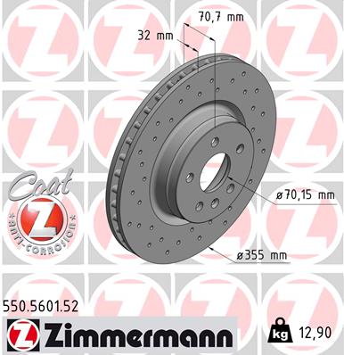 ZIMMERMANN Bremseskive 550560152 foraksel perforeret 355mm 32mm for TESLA