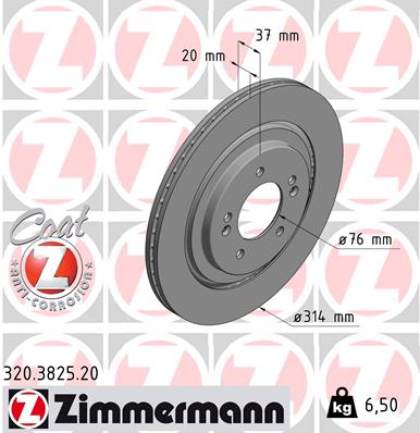 ZIMMERMANN Bremseskive 320382520 bagaksel udvendig ventileret 314mm 20mm for KIA