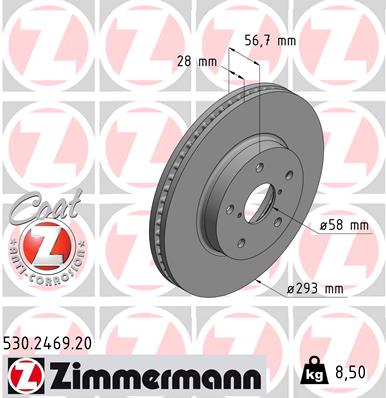 ZIMMERMANN Bremseskive 530246920 foraksel ventileret 294mm 28mm for SUBARU