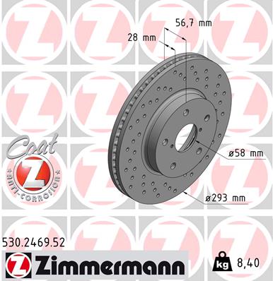 ZIMMERMANN Bremseskive 530246952 foraksel perforeret 293mm 28mm for SUBARU