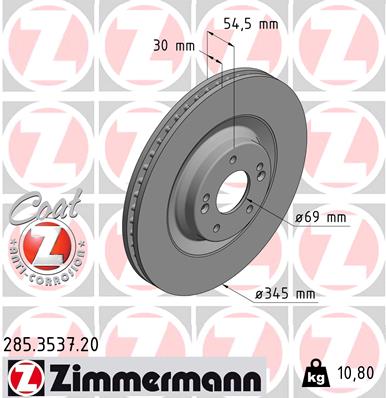 ZIMMERMANN Bremseskive 285353720 foraksel ventileret 345mm 30mm for HYUNDAI