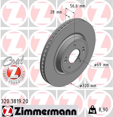 ZIMMERMANN Bremseskive 320381920 foraksel ventileret 320mm 28mm for KIA